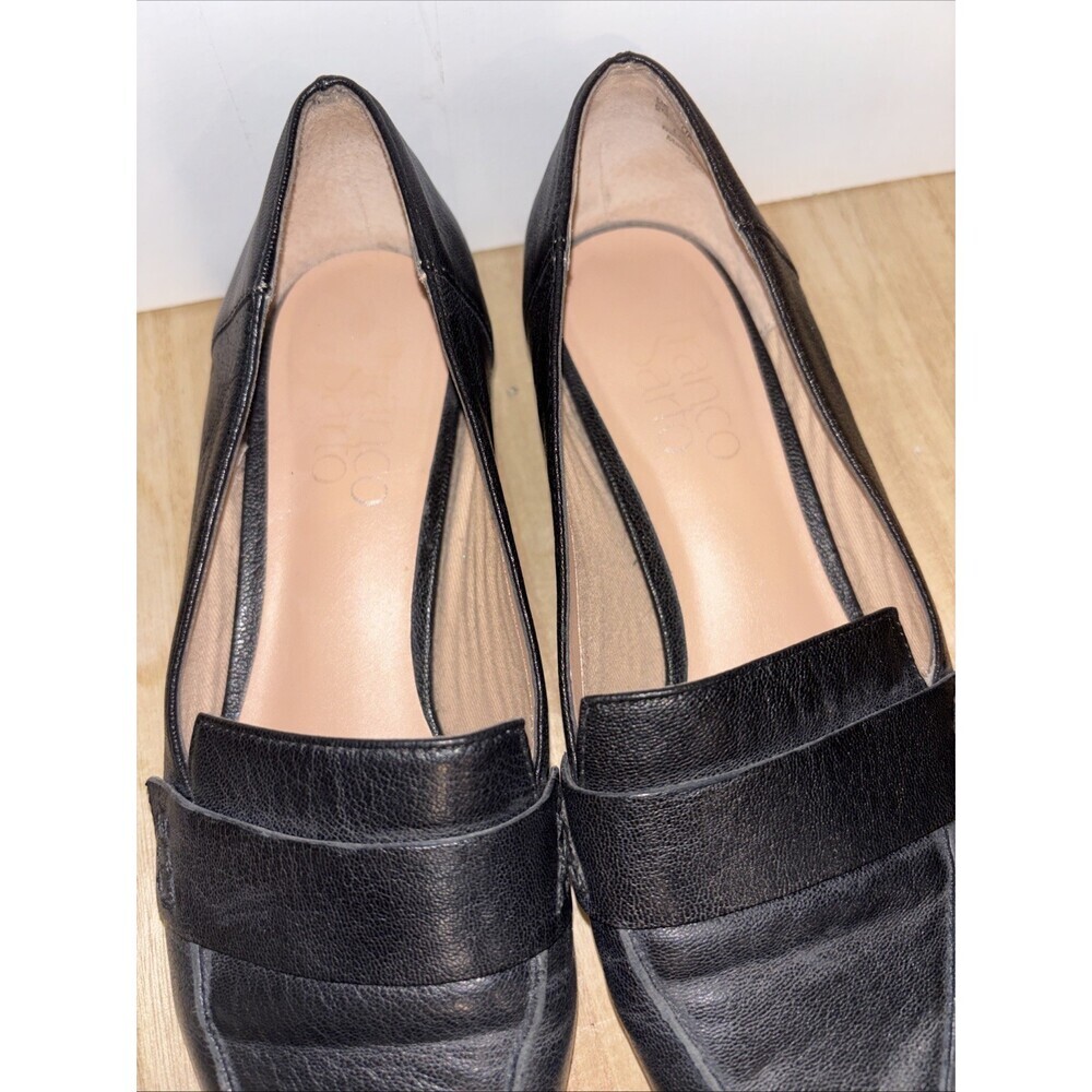 Sz 6 Black Leather Franco Sarto Loafers Silver Accent On Heel - Picture 4 of 7